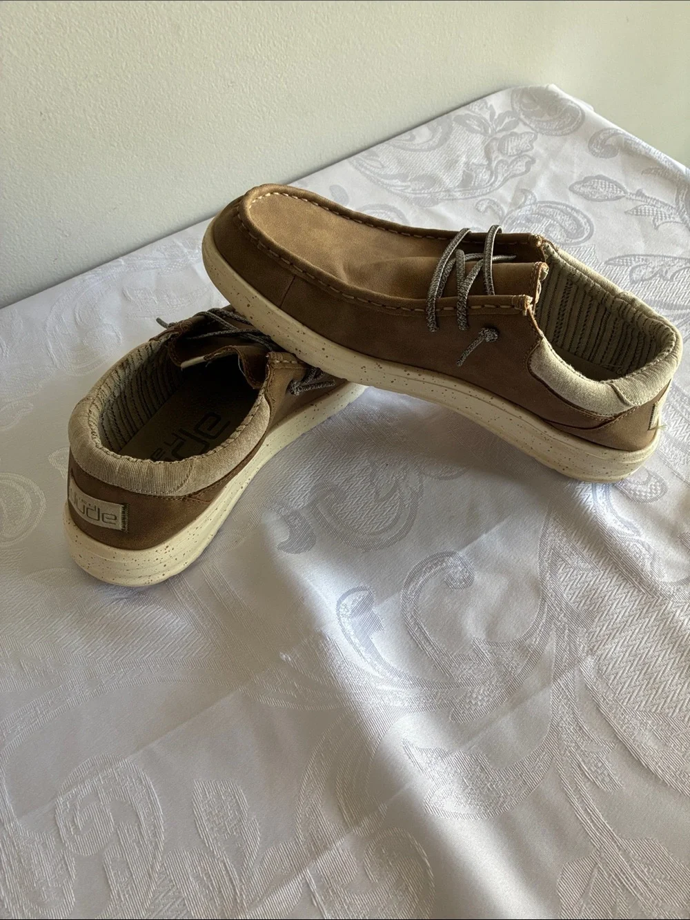 Hey Dude Men's Casual Boat Shoes in Tan and Cream